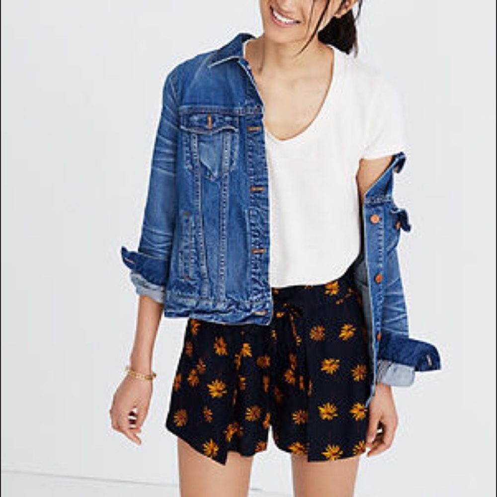 Madewell Daisy Print Elastic Waist Tie Shorts
